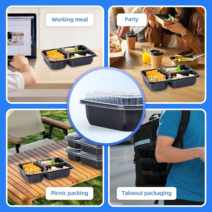 YANGRUI Meal Prep Containers 40 Pack 38 oz - Shrink-Wrapped No Pre-Wash | 3 Compartment Leak-Resistant Bento Box | BPA Free Shatterproof PP | Microwave Safe To-Go Food Storage for Leftovers & Parties - Image 7