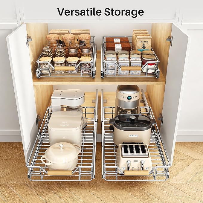 Pull out Cabinet Organizer, 11"W X 21"D, Heavy Duty Smooth Sliding Under Cabinet Shelves for Pots and Pans, Full-Extension Roll out Drawers, Slide out Organization for Home Kitchen Pantry - Image 8