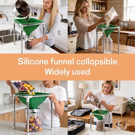 Extra Large Silicone Collapsible Funnel with Adjustable Stand, 15" Wide Mouth for Freeze Dryer, Food Transfer to Mason Jars & Mylar Bags, Dishwasher Safe Space-Saving Kitchen Accessory - Image 8