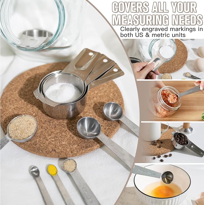 28PCS Mixing Bowls with Airtight Lids Set, Stainless Steel Nesting Prep Bowls with 7 Measuring Cups & 14 Measuring Spoons for Cooking, Baking, Serving, Food Storage, Size 5.5/3.5/2.5/2/1.4/1/0.62QT - Image 9