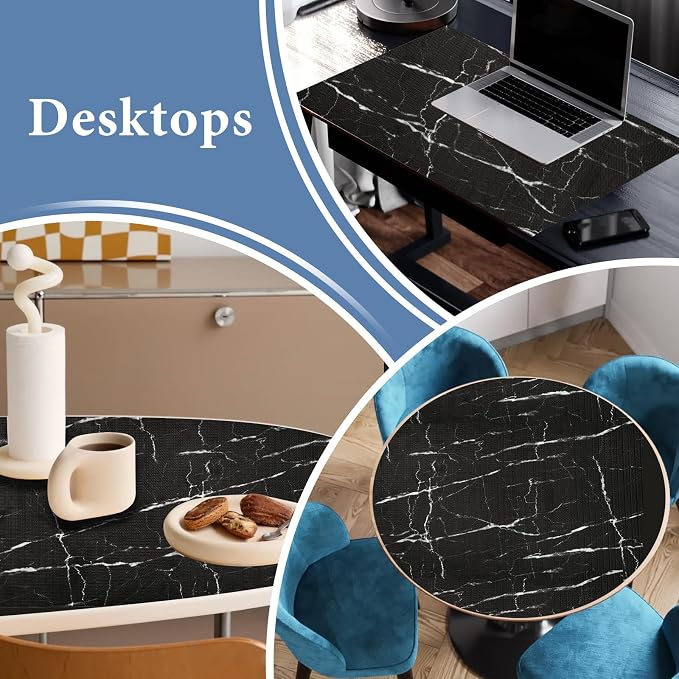 Drawer and Shelf Liner for Kitchen Cabinet: 17 in X 30 Ft Non Slip | Waterproof Shelf Paper Non Adhesive Refrigerator Liners Black Marble Easy Liners for Bathroom with Knife Tape Measure - Image 7