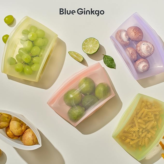 Blue Ginkgo Silicone Food Storage Bags, 3-Pack, Reusable, Made in Korea | Leakproof. Stand Up. Freezer and Dishwasher Safe. (Olive Green) - Image 7