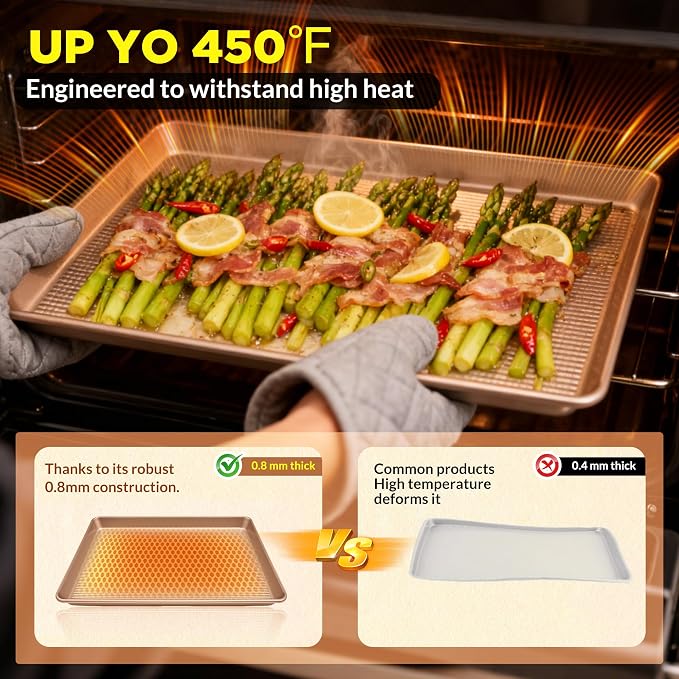 Saker 3-Piece Heavy Duty Carbon Steel Baking Sheets Set,Non-Stick Cookie | | Oven Safe, Even Heating, for Baking, Roasting, Cooking – Professional Grade (Champagne Gold) - Image 7