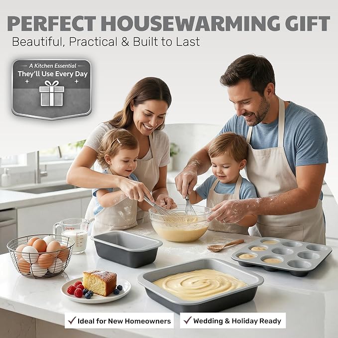 Gotham Steel 6 Pc Stackable Baking Pans Set, 70% Space Saving Design, Ceramic Bakeware Sets Non Toxic Made Without PFOA PFOS, with Cookie Sheet Tray, Cake & Muffin Pans, Oven & Dishwasher Safe - Image 8