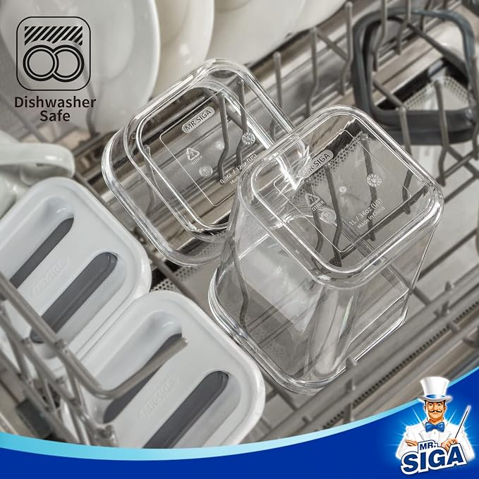 MR.SIGA 6 Piece Airtight Food Storage Container Set for Pantry Organization | BPA Free, stackable, one-handed kitchen storage containers for cereals, spaghetti, pasta, white - Image 6