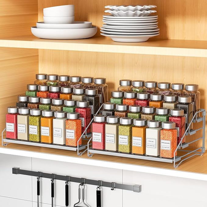 2 Pack Spice Rack Organizer for Cabinet, Depth Adjustable 4 Tier Spice Rack | Silver, Metal Spice Organization for Cabinet, Easy Visibility, Tiered Spice Rack Perfect for Cabinet, Pantry and Countertop - Image 9