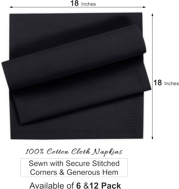 Ruvanti Cloth Napkins Set of 12, 100% Cotton High GSM 18x18 Inches Soft, Washable, Highly Durable & Absorbent, Perfect for Parties, Christmas, Thanksgiving Dinners – Black Beauty - Image 8