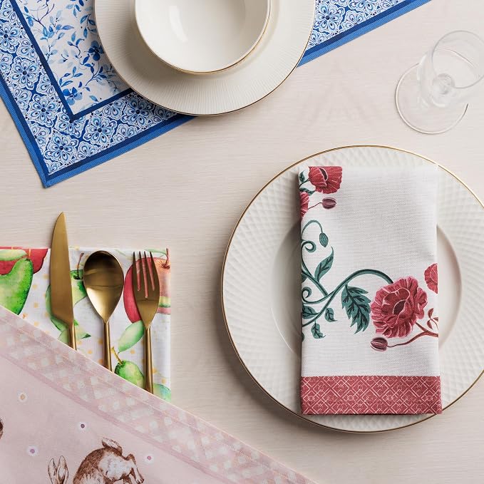 Maison d' Hermine Cloth Napkins Set of 4 Reusable 100% Cotton (18" x 18") | Everyday Square Napkins Cloth Washable Dinner Party Wedding Restaurant Hotel Kitchen Spring Summer - Poppy - Image 9