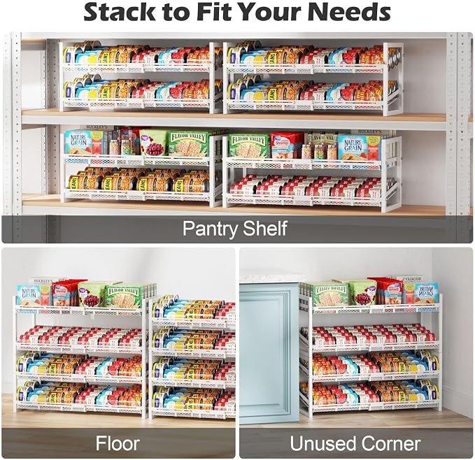 Pantry Can Organizer - Expandable Width, Holds 48 Cans, White | First-In First-Out Flow, Adjustable Width for Soda, Soup and Food Cans, For Pantry Shelf Storage and Easy Restocking - Image 8