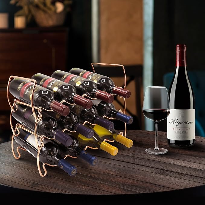 Sorbus Metal Wine Racks Countertop - 3 Tier Stackable Wine Rack - Bottle Rack Holds 12 Wine Bottles for Home, Bar, or Wine Cellar, Free-Standing Wine Rack for Inside Cabinet Wine Storage (Copper) - Image 9
