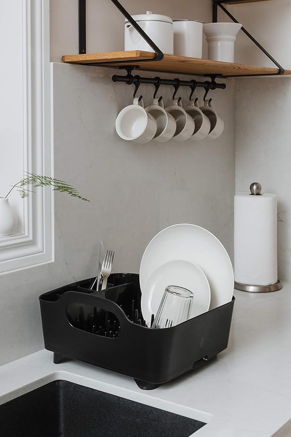 Umbra Tub Dish Drying Rack – Lightweight Self-Draining Dish Rack for Kitchen Sink and Counter at Home, RV or Motorhome, Smoke, Black (330590-582) - Image 10
