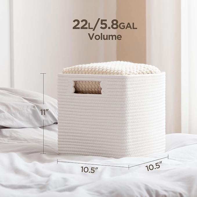 UBBCARE Storage Cubes 11 Inch, Cotton Rope Woven Baskets for Organizing, Cube Storage Bin for Baby Nursery, 4-Pack Square Toy Storage Baskets for Shleves Organizer, Closet, Kidsroom, White - Image 9