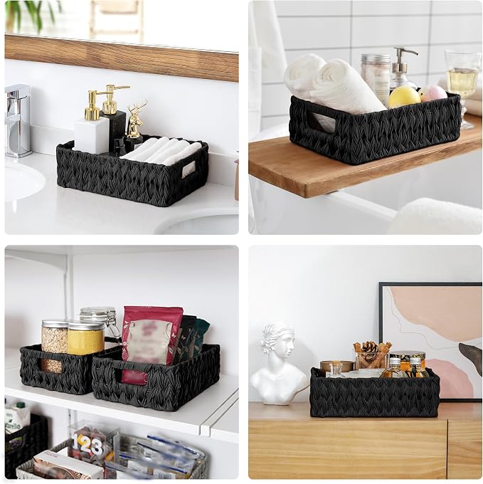 GRANNY SAYS Wicker Storage Baskets for Shelves, Black Wicker Basket, 2-Pack | Waterproof Woven Baskets for Storage, Decorative Basket, Wicker Baskets for Organizing, organizer Basket, Black Woven Basket - Image 9