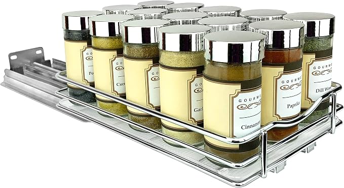 LYNK PROFESSIONAL® Pull Out Spice Organization for Cabinets - 6-3/8 inch Wide – Spice Rack for Inside Cabinets, Slide Out Spice Rack Organizer for cabinet – Pull Out Spice Rack, Sliding 1 Tier Chrome - Image 9