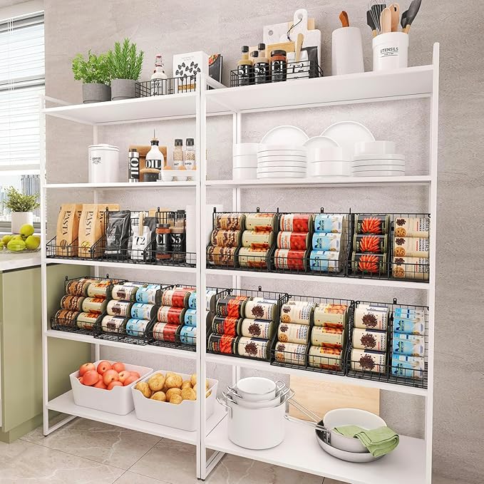 JKsmart 4 Pack Stackable Can Organizer for Pantry with Adjustable Dividers, Soda Can Organizer, Can Storage Dispenser Holds up to 56 Cans, Metal Wire Baskets Can Holder for Kitchen Cabinet Pantry - Image 7