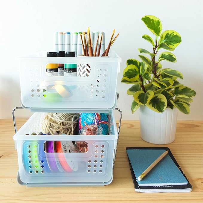 madesmart 2 Tier Organizer, Under Cabinet Storage with Pull Out Sliding Drawers, for Cleaning Supplies, Pantry, Undersink, Sponges, Bottles & Bath, Pull Out Baskets, Frost 2 PACK - Image 8