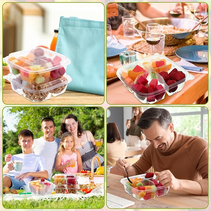 100 Pack 4-compartment Bento Snack Boxes with Lids Divided Lunch Containers for Travel School Camping Outdoor Home (Clear) - Image 6