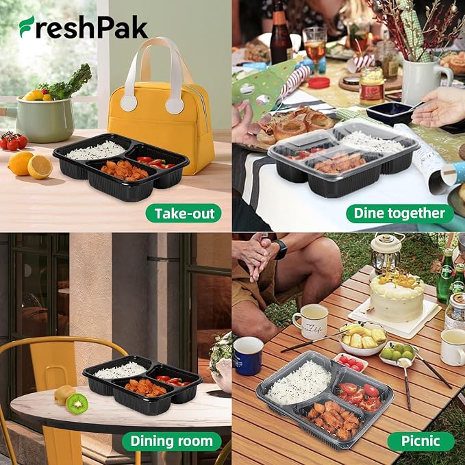 40 Pack 38oz Meal Prep Containers - Shrink Wrap Ready To Use | Reusable Leakproof 3 Compartment To Go Boxes | BPA-Free, Microwave & Freezer Safe | Portion Control Takeout Food Storage - Image 6