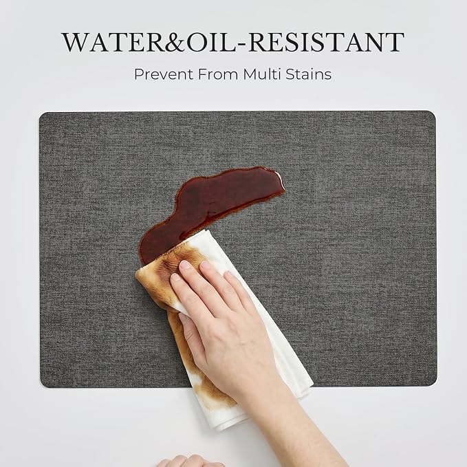 Romanstile Vinyl Placemats Set of 4, Reversible Faux Leather Heat Resistant Wipeable Table Mats, Waterproof Washable Non-Slip Table Placemats for Dining/Kitchen/Party/Outdoor (Grey Black, 12" x 17") - Image 9