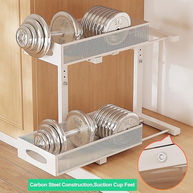 2-Pack Under Sink Organizer, 2-Tier Pull Out Cabinet Storage, White | Rustproof Carbon Steel, Mesh Sliding Drawers, 5-Level Height Adjustable to Bypass Pipes, for Kitchen, Bathroom, Laundry - Image 9