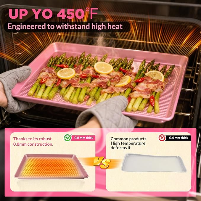 Saker 3-Piece Heavy Duty Carbon Steel Baking Sheets Set,Non-Stick Cookie | | Oven Safe, Even Heating, for Baking, Roasting, Cooking – Professional Grade (Pink) - Image 7