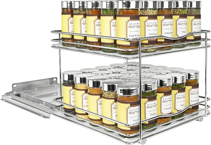 LYNK PROFESSIONAL® Pull Out Spice Organization for Cabinets - 10-3/8 inch Wide – Spice Rack for Inside Cabinets, Slide Out Spice Rack Organizer for cabinet – Pull Out Spice Rack, Sliding 2 Tier Chrome - Image 9