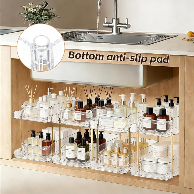 LAREKUN2pack 2-Tier Organizer & Storage Unit Stackable Bathroom Cabinet Organizer Pull-Out Kitchen Pantry Organizer & Storage System Suitable for Countertops, Pantries, Kitchens, Bathrooms - Image 9