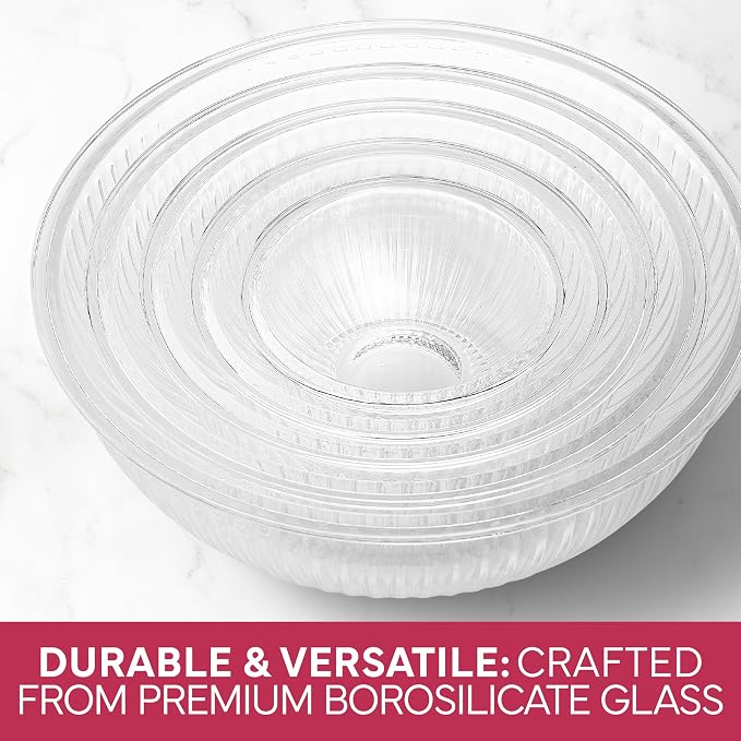 COOK WITH COLOR 12 Pc Glass Mixing Bowl Set with Lids – Borosilicate Glass Nesting Bowls for Cooking, Baking and Meal Prep, Fluted Rose - Image 7