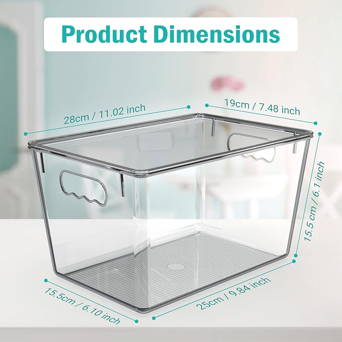 YAN & HIN 6 Pack Clear Storage Bins with Lids, Stackable Plastic Organizer Bins with Handles, Pantry Organizers and Storage for Kitchen Cabinet, Fridge, Bathroom, Closet and Shelf Organization - Image 8