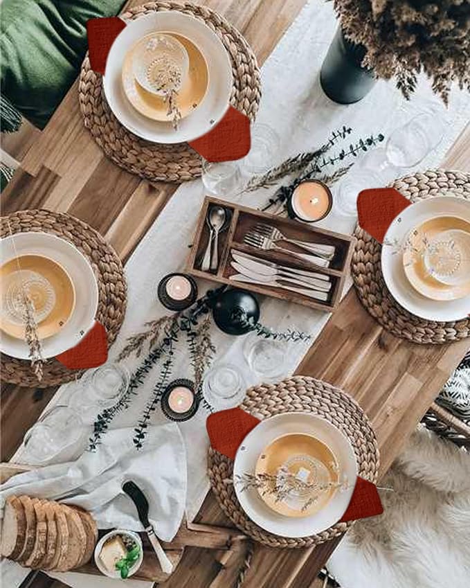 36 Pack Terracotta Napkins Cotton Linen Napkin 16 x 16 Inch Terracotta Napkins Cloth Handmade with Fringe Soft Washable Rustic Dinner Napkin Cloths for Wedding Party Dinner Table - Image 7