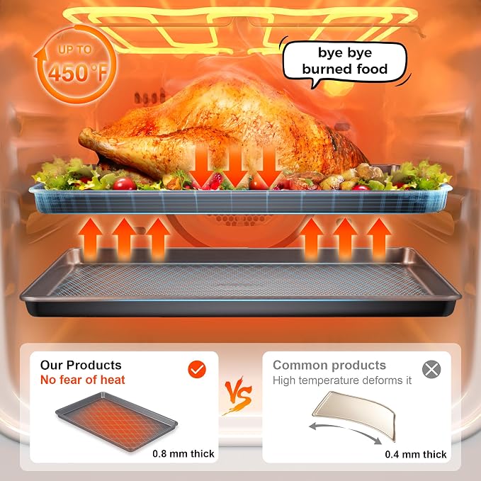 3 Pack Nonstick Ceramic Baking Sheet Pan Set for Oven, Non-Toxic Half/Quarter/Jelly Roll Pans with Diamond Texture, 0.8mm Aluminized Steel Cookie Trays for Cooking, Charcoal Gray - Image 9