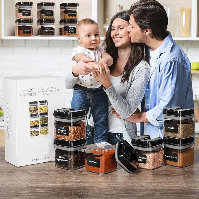 Shazo 6 PC (1.2L) Airtight Food Storage Containers Set & 6 PC (0.5L) Food Storage Containers With Airtight Lids - BPA Free Clear Plastic Storage containers for Kitchen & Pantry Organization - Image 9