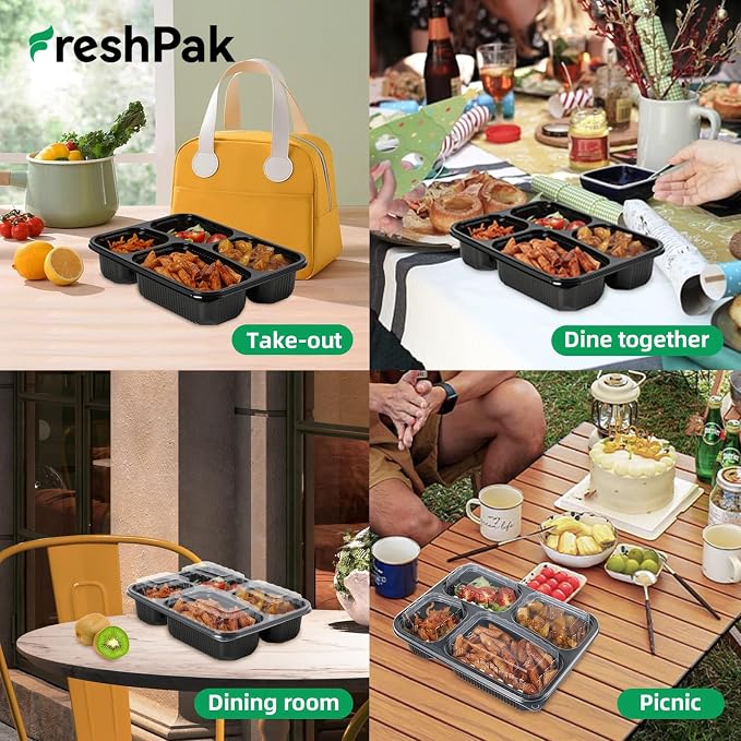 40 Pack 34oz Meal Prep Containers - Shrink Wrapped Ready To Use | 4-Compartment Leak-Resistant | Shatterproof Flexible PP | BPA Free Microwave Safe, Leftover & Catering To-Go Boxes - Image 6