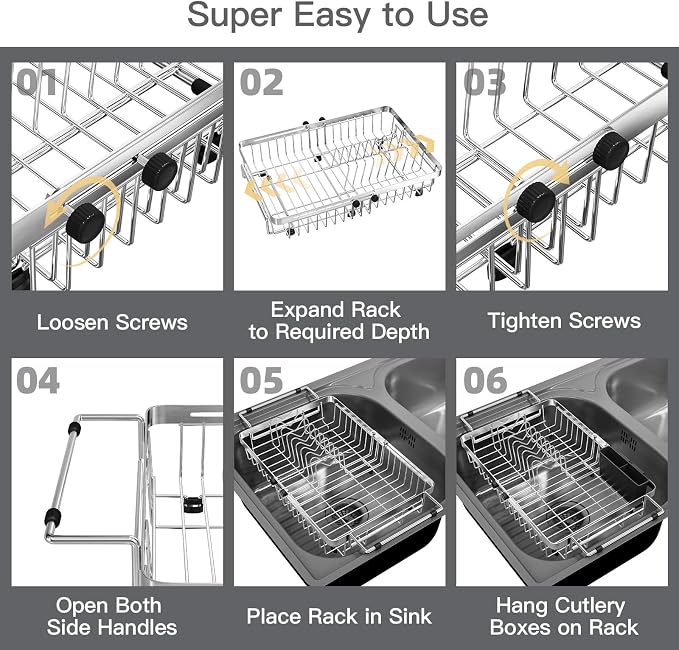 Dish Drying Rack Over The Sink with Utensil Holder | Expandable Stainless Steel Dish Drainer for Small Kitchen, Apartment, RV, Counter Space Saving, Perfect Fit, Rustproof - Image 10