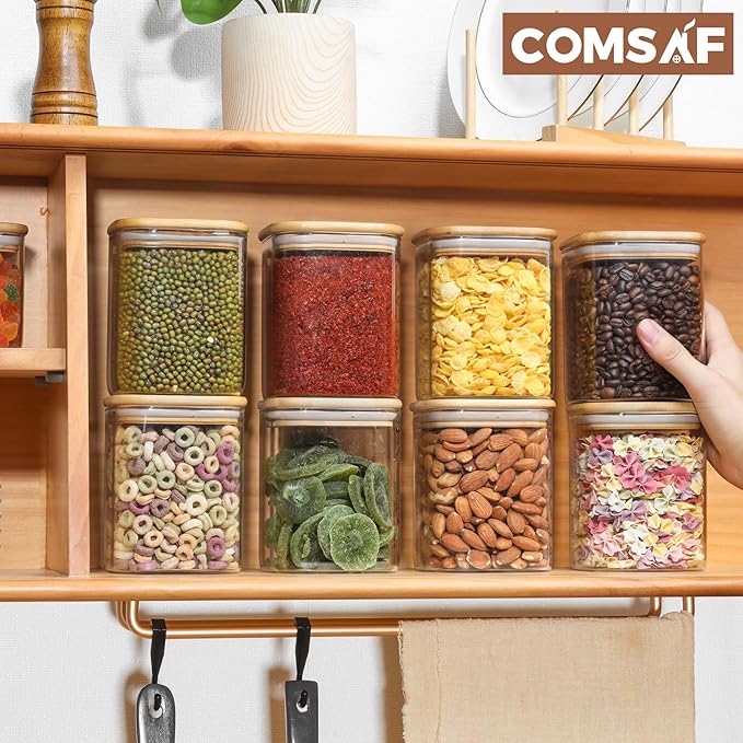ComSaf Glass Jars with Bamboo Lids 0.8 Qt, Set Of 6 Pantry Galss Jars | Glass Storage Containers with Lid, Pantry Organizer and Storage, Lid with Silicone Seal, Pasta, Spice, Coffee, 27oz, BPA Free - Image 9