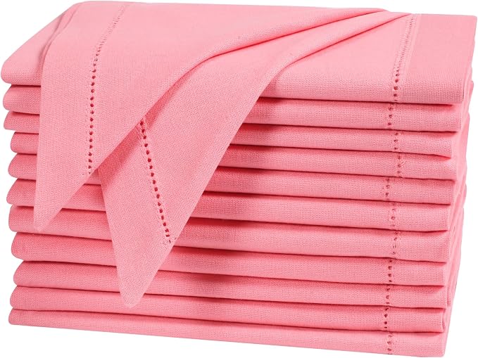 Bedding Craft Cotton Cloth Dinner Napkins Set of 12 – 18x18 Dianthus Pecan Hemstitched – Reusable Machine Washable Fabric Napkins for Weddings, Parties & Everyday Dining - Image 9