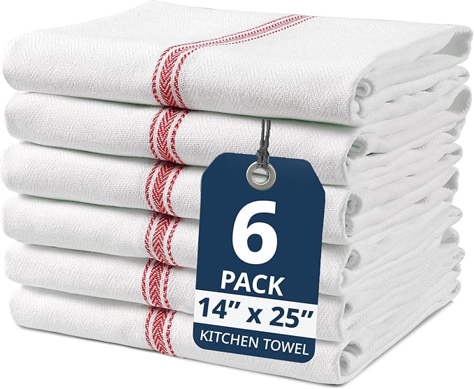 LANE LINEN Kitchen Towel Set - 100% Cotton, Red Dish Towels, Absorbent Tea Towels, Soft & Durable, Reusable Hand Towels, 14” x 25”, 6-Pack by LaneLinen