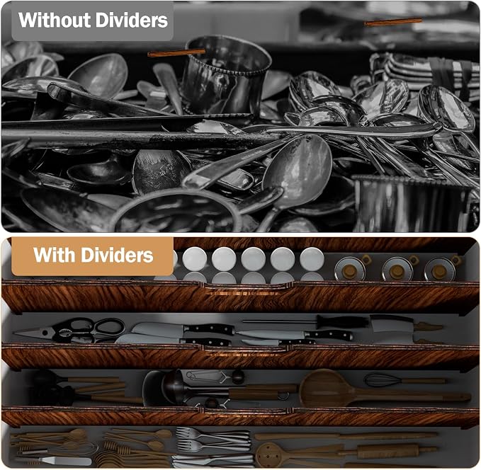 6 Set Trim-to-Fit Wood Tray Dividers for Cabinet, Cookie Sheet Organizer, Multi Layer Embedded Plug-in Board Storage, Cuttable DIY Storage Divider Insert for Kitchen Bedroom Cabinet Closet(Walnut) - Image 8