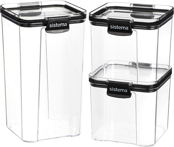 Sistema Tritan Ultra Airtight Pantry & Kitchen Storage Containers, 3-Pack, Clear Stackable Square Food Storage, BPA-Free, Dishwasher & Freezer-Safe (Microwave-Safe Without Lid) - Image 9