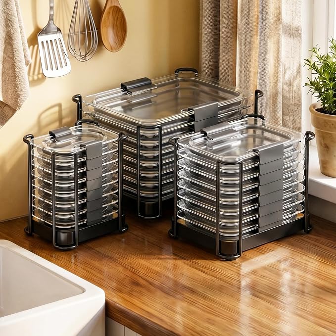 MOUKABAL Metal Lid Organizer for Rubbermaid Brilliance, Kitchen 3-Pack 1 | Fits 1.3,3.2,4.7,9.6 Cup Rubbermaid Brilliance lids/Space-saving upright storage/Metal frame with bamboo base/Ready to use - Image 8