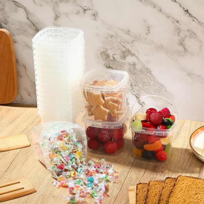 24 Pcs 16.9 oz Square Deli Containers with Lids and Handle Clear Plastic Food Containers Reusable Space Saver Restaurant Stackable Buckets for Meal Food Prep Kitchen Party Supplies - Image 6