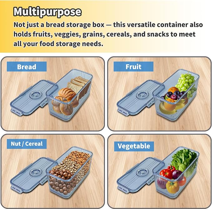 Airtight Bread Box for Kitchen Countertop, Gray, 2 PCS | Time Recording Dial, Multi-Use Food Storage, Container with Lid, Draining Tray, For Homemade Bread, Sourdough, Toast, Cookies - Image 6