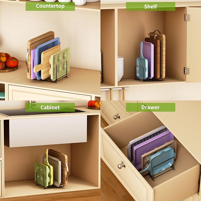Cutting Board Organizer-1.6in Wide Kitchen Cutting Board Holder Stand for Pan,Baking Sheets,Cookie Sheets with 4 Slots,Baking Sheet Oragnizer(2PC-Medium) - Image 6