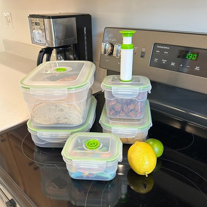 BPA-Free Plastic Vacuum Seal Containers with Hand Pump – Airtight Food Storage, Meal Prep & Pantry Organization, Preserves Freshness 5X Longer, 11-Piece Set - Image 9