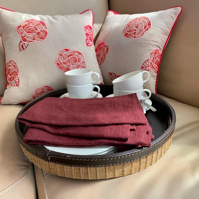 Linen Napkins –100% French Flax – Stonewashed Pure Linen Cloth Napkins - Size 18 Inch x 18 Inch – Set of 4 (Plum Burgundy) - Image 9
