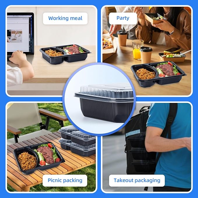 YANGRUI Meal Prep Containers 40 Pack 41 oz - Shrink-Wrapped No Pre-Wash | 2 Compartment Leak-Resistant Bento Box | BPA Free Shatterproof PP | Microwave Safe To-Go Food Storage for Leftovers & Parties - Image 7
