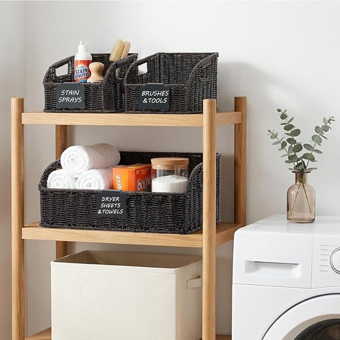 Brownlily Faux Wicker Pantry Storage Baskets, Black-Single Set (3-Piece) | Handwoven Baskets for Organizing with Built-in Handles, All-Purpose Storage Baskets with Chalkboard for Shelves,Laundry Room - Image 7