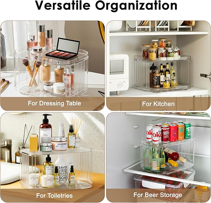 Lazy Susan Organizer for Cabinet, Pantry, Countertop (2 Tier 14" x 10" Clear - 1 Pack, Rectangular) - Image 6