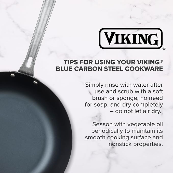 Viking Blue Carbon Steel Frying Pan, 12 Inch Kitchen Cookware, Black - Image 6
