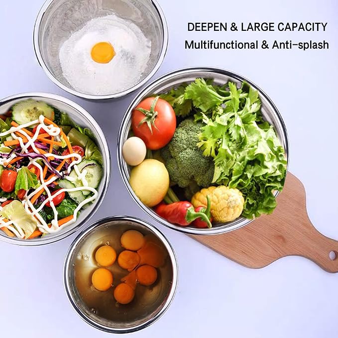 Umite Chef Mixing Bowls with Airtight Lids,6 piece Stainless Steel Metal Nesting Storage Bowls, Non-Slip Bottoms Size 7, 3.5, 2.5, 2.0,1.5, 1QT, Great for Mixing & Serving(Black) - Image 8